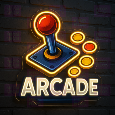 Classic Arcade Joystick LED Neon Sign - Retro Gaming Controller - Red Orange Blue