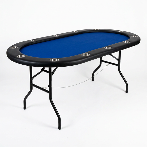 10 Player Foldable Poker Table, Blackjack Texas Holdem Poker Table with Padded Rails and Stainless Steel Cup Holders, Portable Folding Card Board Game Table, 84' Oval Casino Leisure Table — Studio Shot