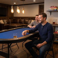 10 Player Foldable Poker Table, Blackjack Texas Holdem Poker Table with Padded Rails and Stainless Steel Cup Holders, Portable Folding Card Board Game Table, 84' Oval Casino Leisure Table — Lifestyle