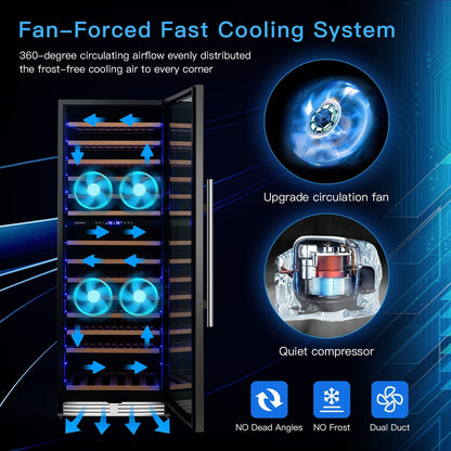 154-Bottle Freestanding Wine Cooler Refrigerator Dual Zone Wine Cellar with Dual Temperature Control-Silver