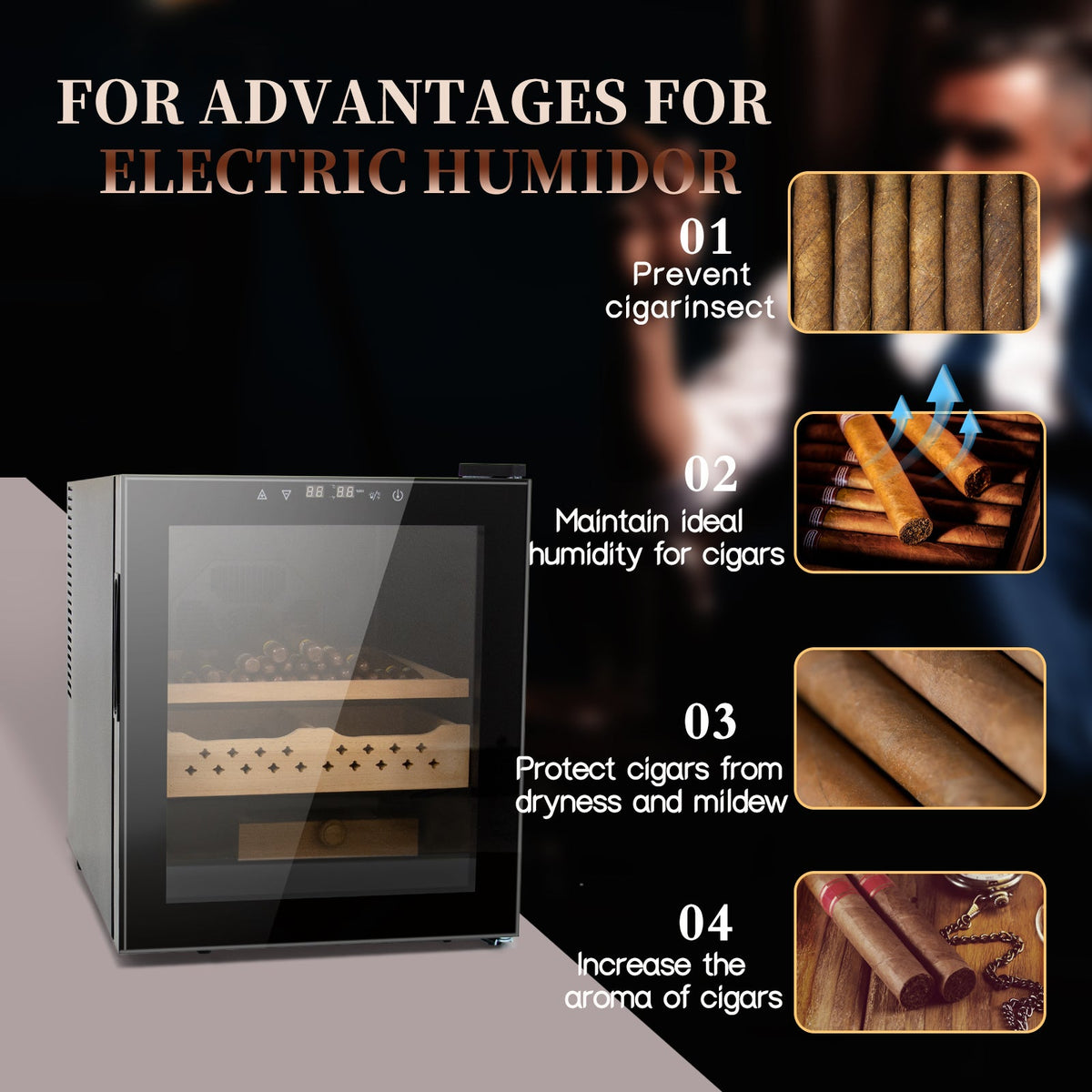 50L Cigar Humidors with 3-IN-1 Cooling, Heating & Humidity Control, 250 Counts Capacity Cigar Humidor Humidifiers with Constant Temperature Controller