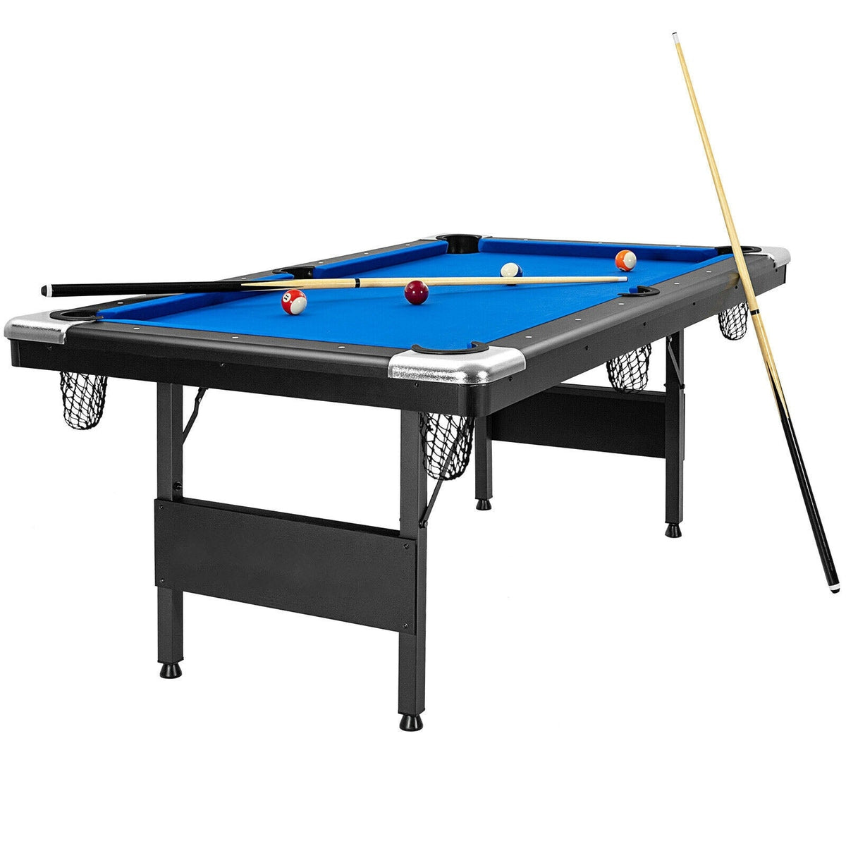 6 Feet Foldable Billiard Pool Table with Complete Set of Balls-Blue