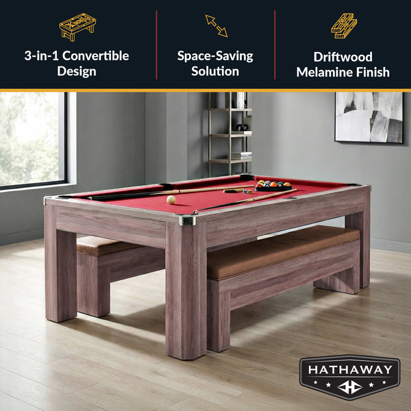 Newport 7-ft Pool Table Combo Set with Benches - Light Oak with Red Felt