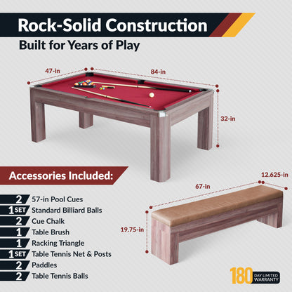 Newport 7-ft Pool Table Combo Set with Benches - Light Oak with Red Felt