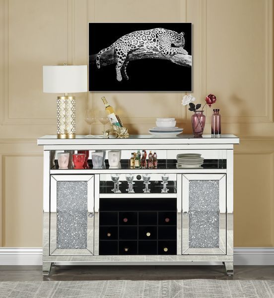 Noralie - 41" Wine Cabinet With LED - Mirrored & Faux Diamonds